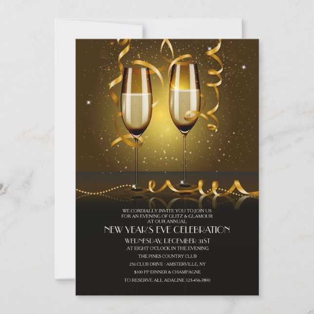 Invitación de Noche Vieja de los vidrios de (Anverso)