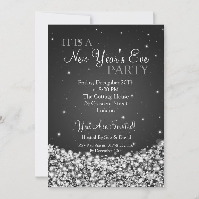 Invitación De Noche Vieja del fiesta de la noche el negro de (Anverso)