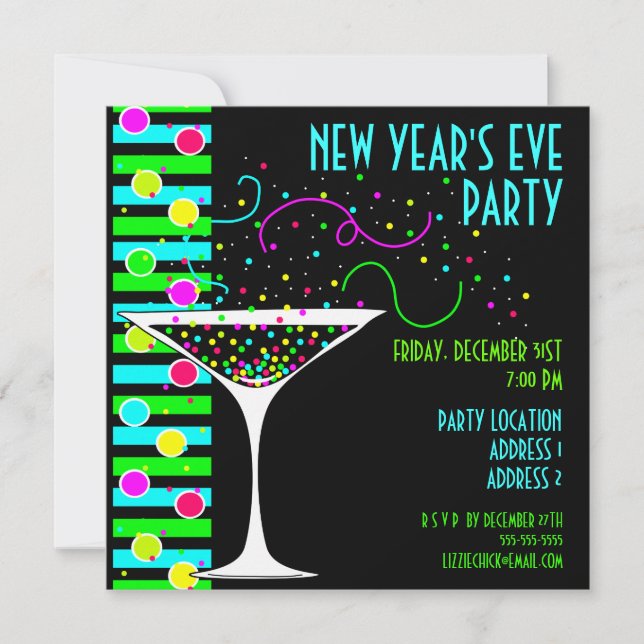 Invitación De Noche Vieja del fiesta del confeti la (Anverso)