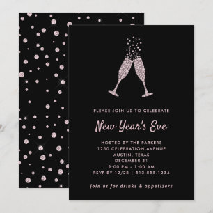 Invitación De Noche Vieja el negro del fiesta el   y confeti