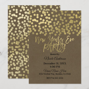 Invitación De Noche Vieja el oro Kraft rústico elegante