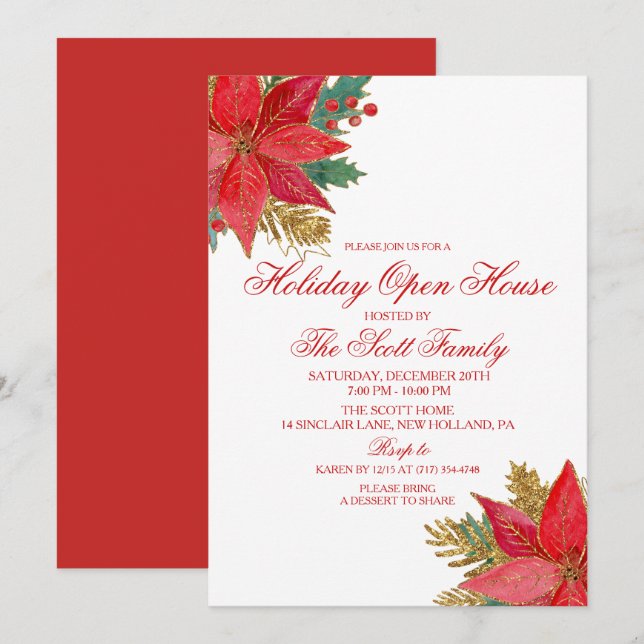 Invitación de Nochebuena de Fiesta de Navidad Poin (Anverso / Reverso)