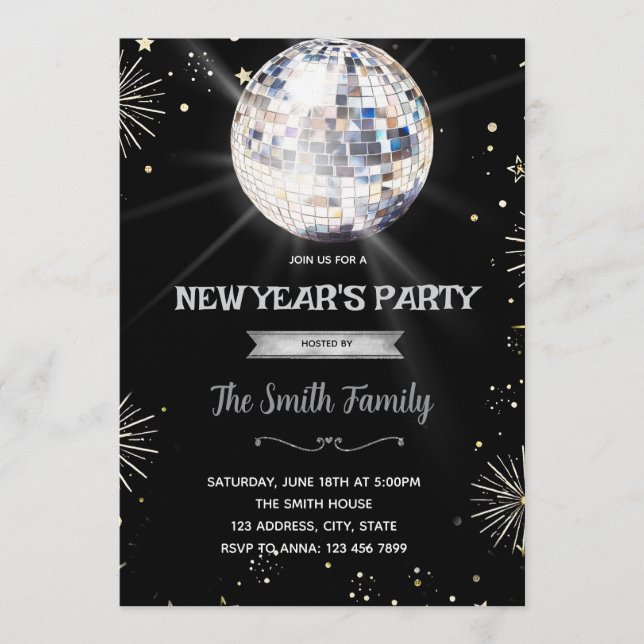 invitación de Nochevieja con bola de discoteca (Anverso)