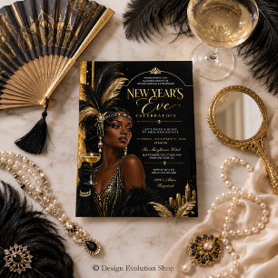 Invitación de Nochevieja con estilo Art Deco Glamu