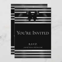 Invitación de Nochevieja con lazo negro y rayas bl