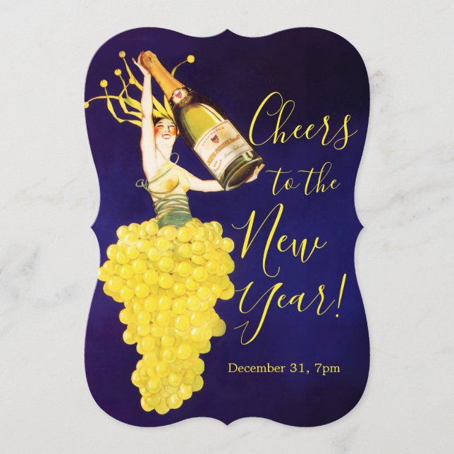 Invitación de Nochevieja con Uvas de Champán (Anverso)