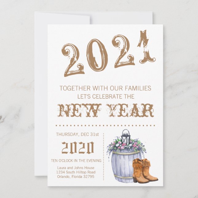 Invitación de Nochevieja de boda campestre de vera (Anverso)