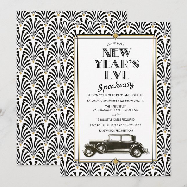 Invitación de Nochevieja Gatsby Art Déco (Anverso / Reverso)