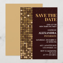 Invitación de Nochevieja Guarde la fecha Gold
