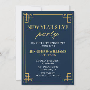 invitación de Nochevieja Navy Gold