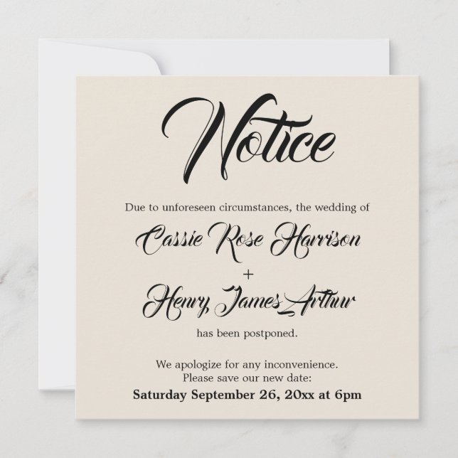 Invitación de notificación de Boda pospuesta en cr (Anverso)