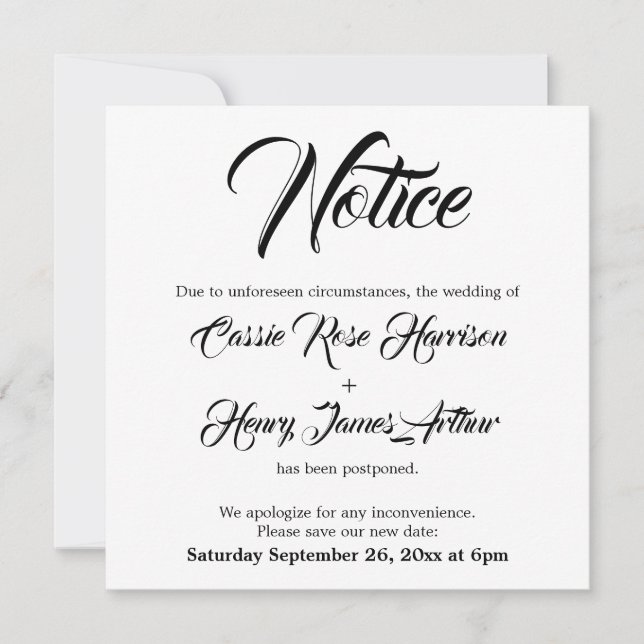 Invitación de notificación de Boda postergado en b (Anverso)