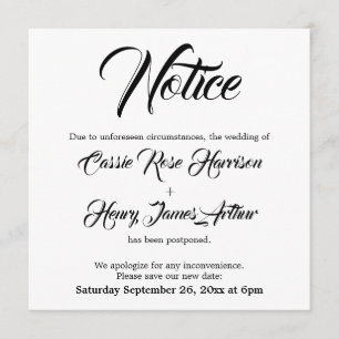 Invitación de notificación de Boda postergado en b