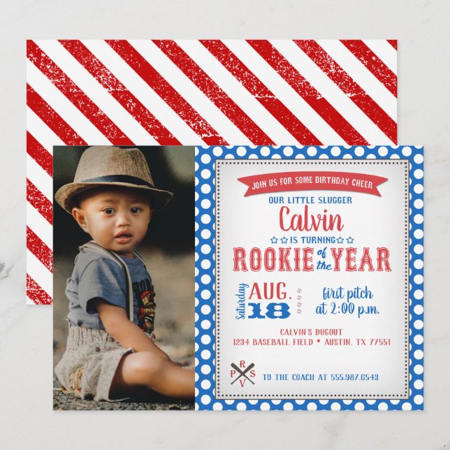 Invitación de novato del año primer cumpleaños (Anverso / Reverso)