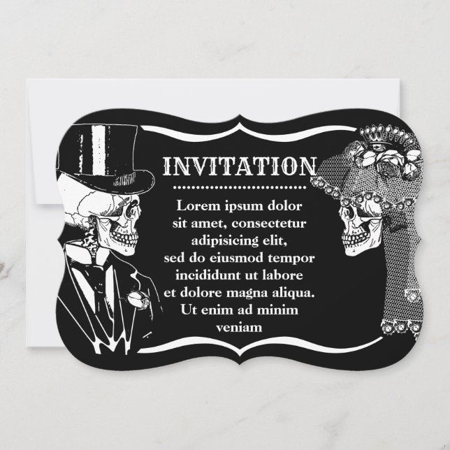 Invitación de Novia y Novio Esqueleto (Anverso)