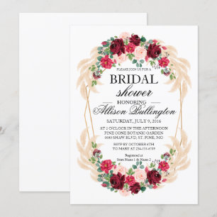 Invitación de novias marsala peony rosa pampas pas