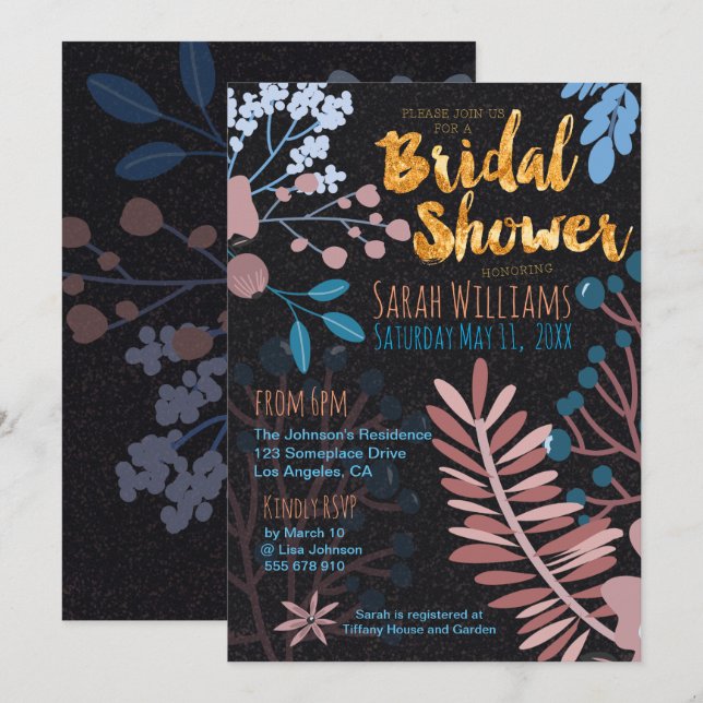 Invitación de novias | Rosa floral grande rosa y a (Anverso / Reverso)