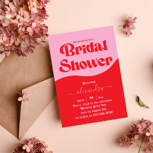Invitación de novias rosadas y neonesas retro 70