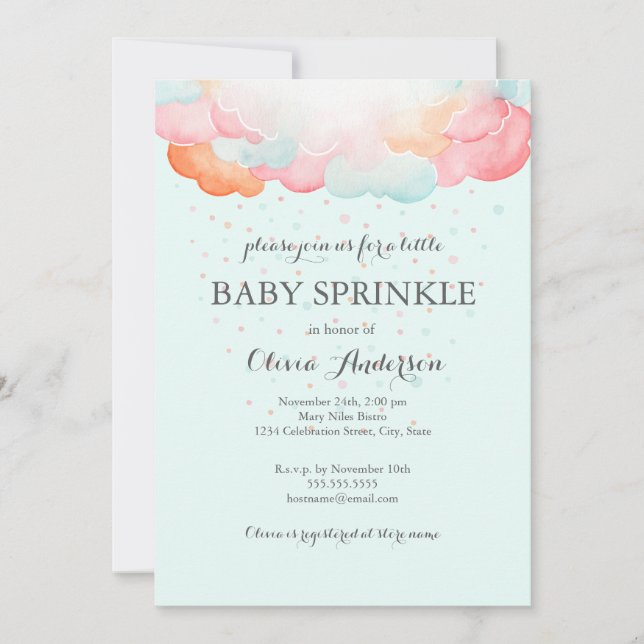 Invitación de Nube de Arcoíris Azul para Baby Spri (Anverso)