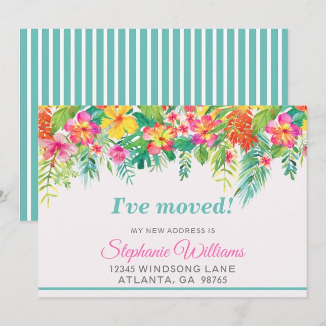 Invitación de nueva dirección floral tropical (Anverso / Reverso)