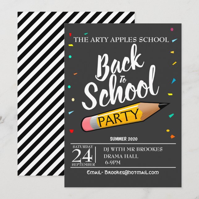 Invitación De nuevo al fiesta de la escuela invite (Anverso / Reverso)