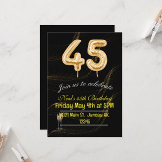 Invitación de números de globos negros y dorados p