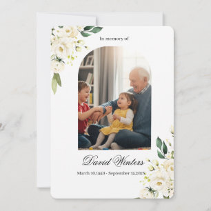 Invitación de obituario floral blanca