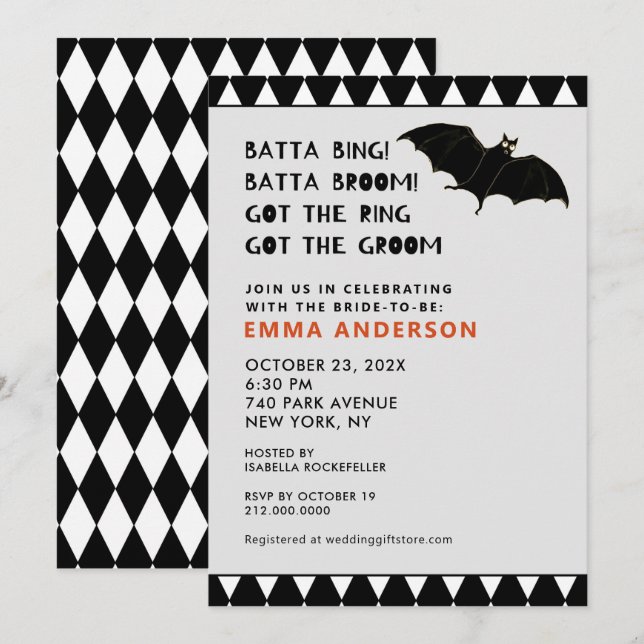 Invitación de octubre a Halloween Bridal Shower (Anverso / Reverso)