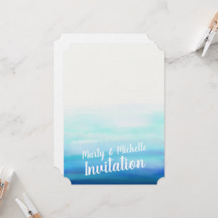 Invitación de olas de acuarela romántica azul