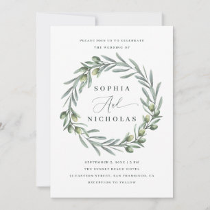 Invitación de olivas. Boda italiana. Corona de nat