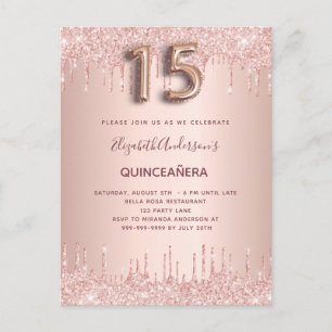 Invitación de ondulación de oro rosa Quinceanera