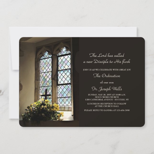 Invitación de Ordenación de Sacerdote con Vidriera (Anverso)