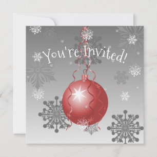Invitación de ornamento de Navidad Red Fancy