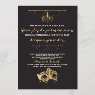 Invitación de oro a la máscara de cumpleaños del F