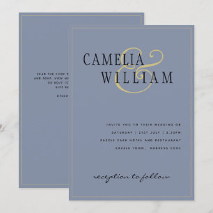 Invitación de oro a la moderna y dura boda azul