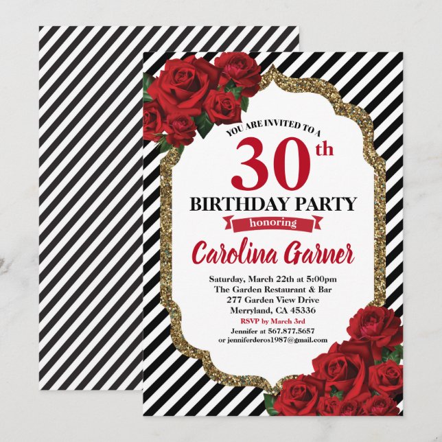 Invitación de oro a los 30 años de la rosa roja (Anverso / Reverso)