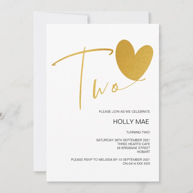 Invitación de oro a los dos cumpleaños (Anverso)
