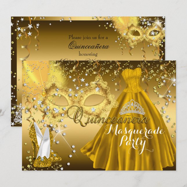 Invitación de oro a Quinceanera (Anverso / Reverso)