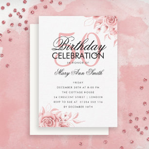 Invitación de oro a Rosa de cumpleaños floral con 