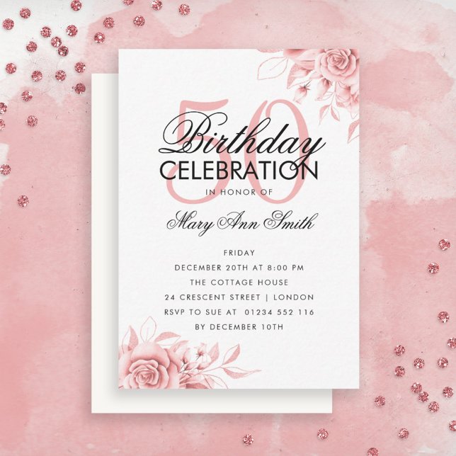 Invitación de oro a Rosa de cumpleaños floral con  (Subido por el creador)