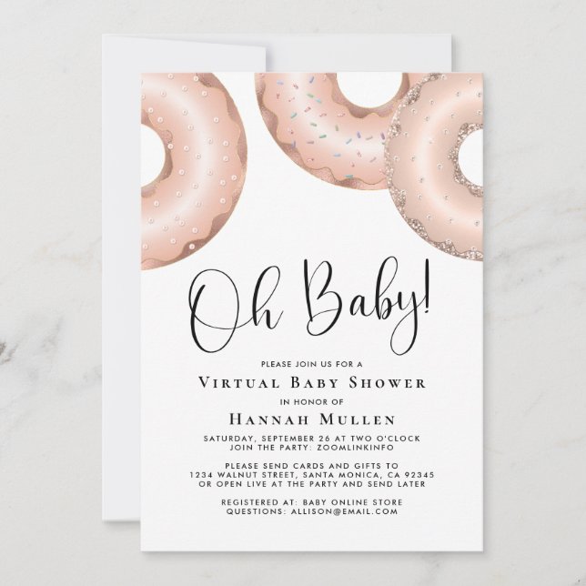 Invitación de oro a Rosa virtual de Baby Shower (Anverso)