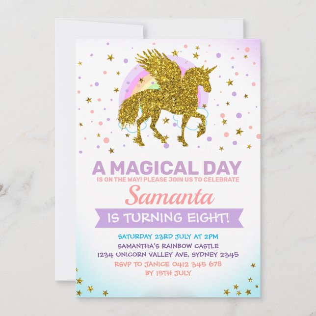 Invitación de oro a Unicorn Pegasus (Anverso)