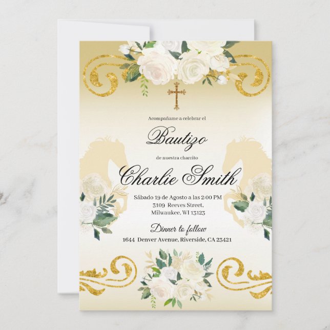 Invitación de oro al Bautizo español mexicano (Anverso)