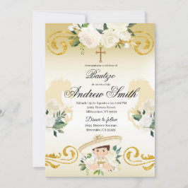 Invitación de oro al charro del bautismo mexicano