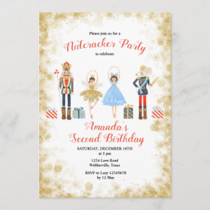 Invitación de oro al cumpleaños nutcracker Winter