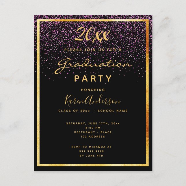 Invitación de oro al partido de graduación de glam (Anverso)