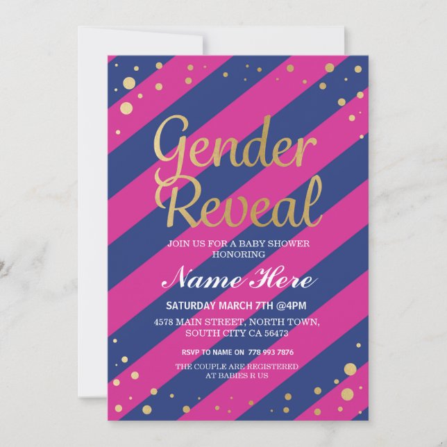 Invitación de oro azul rosado de Baby Shower revel (Anverso)
