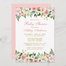 Invitación de oro blanco con flores de Rubor rosa