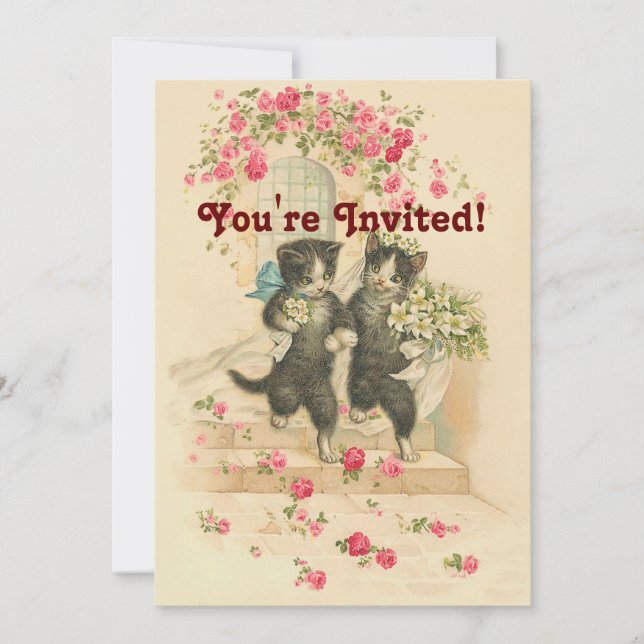 Invitación de oro blando para gatos bodas (Anverso)