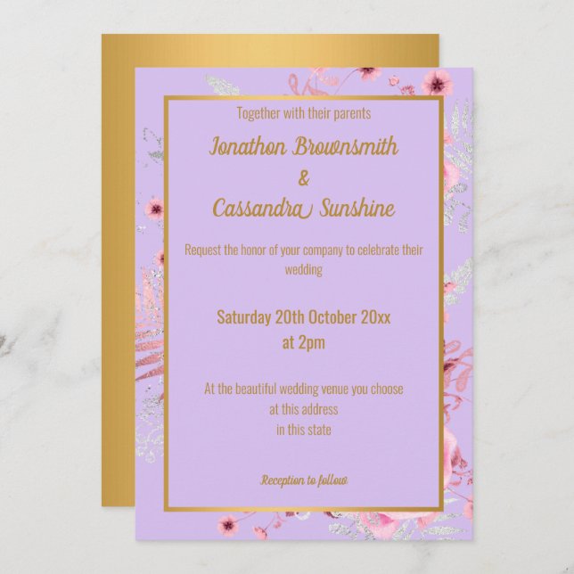 INVITACIÓN DE ORO BODA DE ORO LAVENDER PINK DOLD F (Anverso / Reverso)